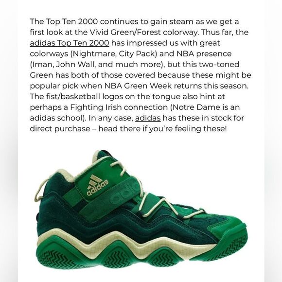ADIDAS Top Ten 2000 Vivid Green /Forest Colorway Men’s Size 11